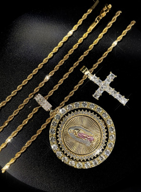 欧美嘻哈风合金满钻十字架圣犹达吊坠项链男女百搭时尚配饰