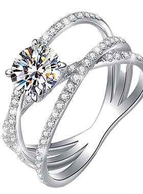 镀18k玫瑰金仿莫桑石三生三世2克拉三圈戒指