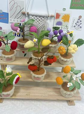 成品手工钩织毛线花盆栽家居摆件水果挂件毛线针织花创意节日摆件