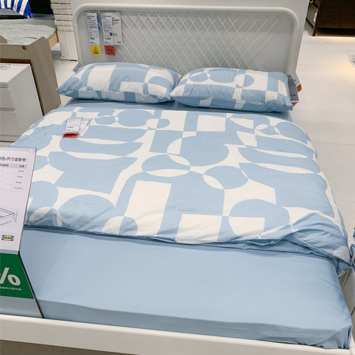 IKEA宜家蓝色几何床品柔软透气