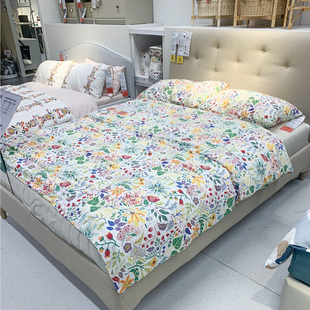IKEA宜家 斯丹鲁默花卉被套枕套套装纯棉ins风卧室床品多件套