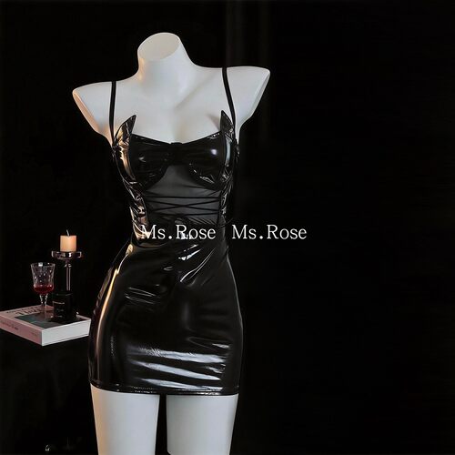 Ms Rose猫女*漆皮紧身情调包臀裙女性感透视睡裙制度诱服禁欲系