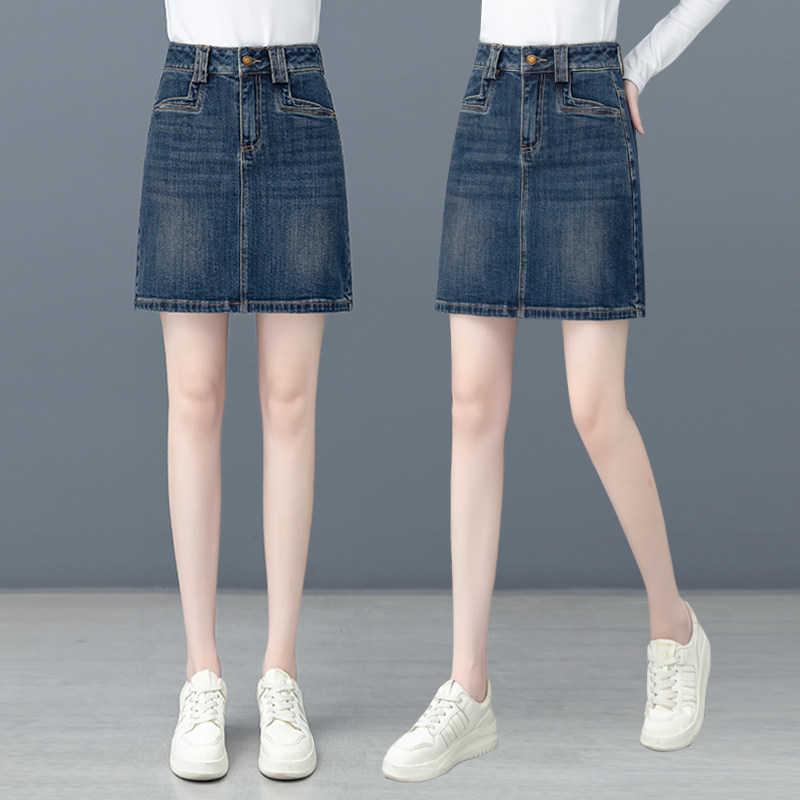 微弹环宇语牛仔裙A字短裙无内衬