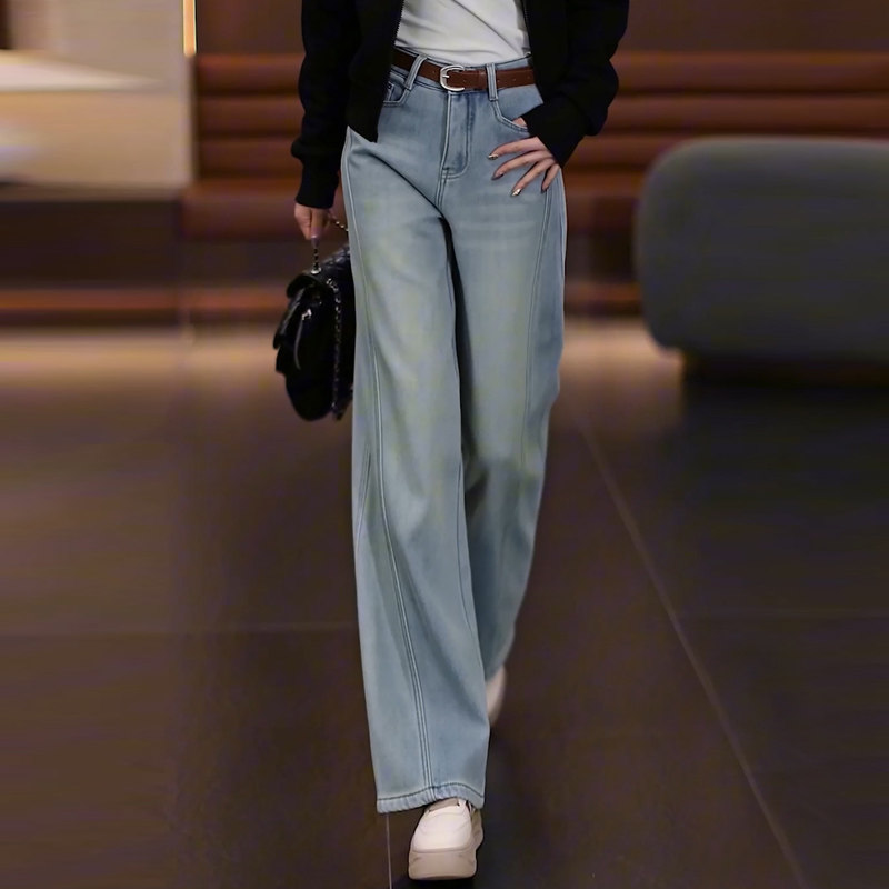 环宇语直筒阔腿裤高腰垂感长裤子