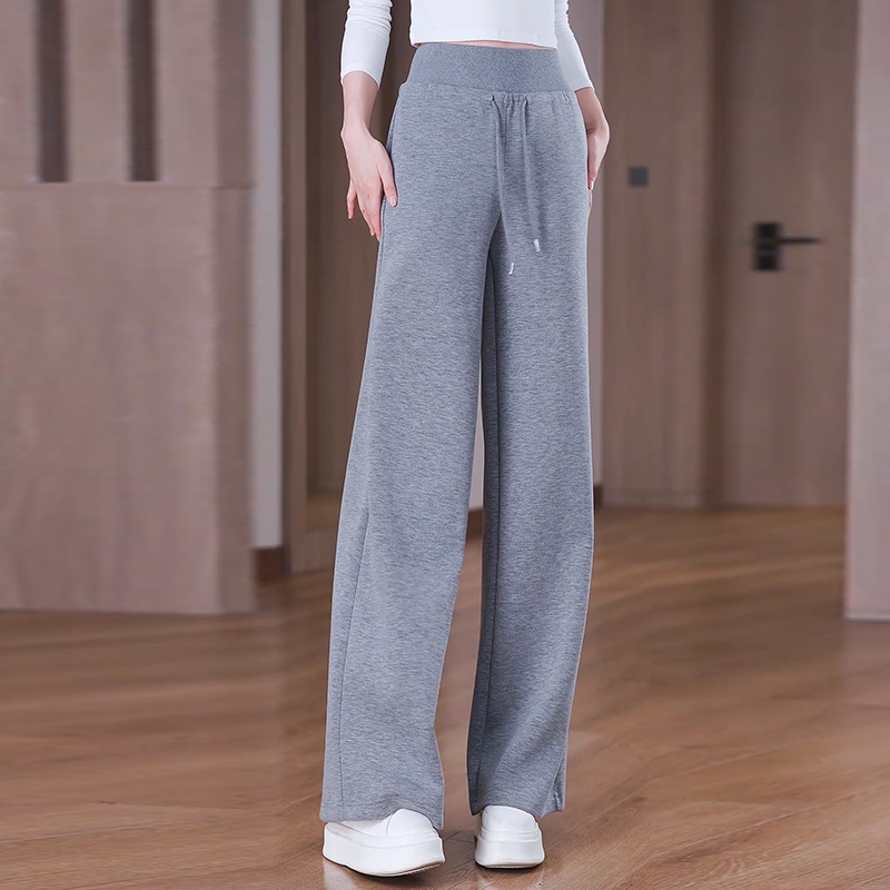 灰色松紧腰卫裤女休闲窄版阔腿裤