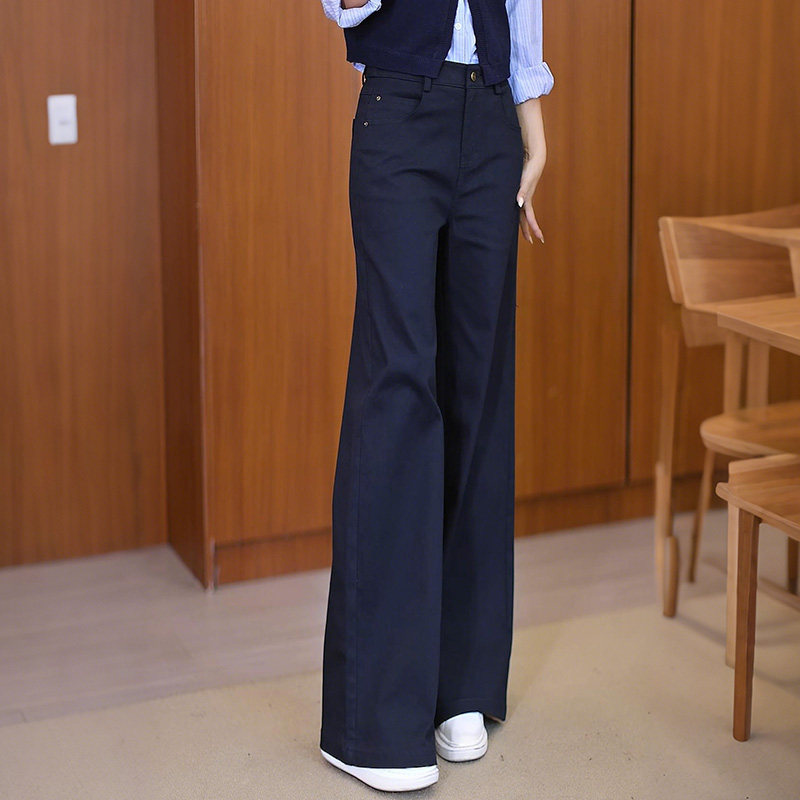 高腰显瘦天丝棉牛仔直筒微喇裤女