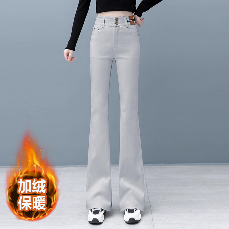 莫兰迪灰牛仔裤女弹力修身秋冬