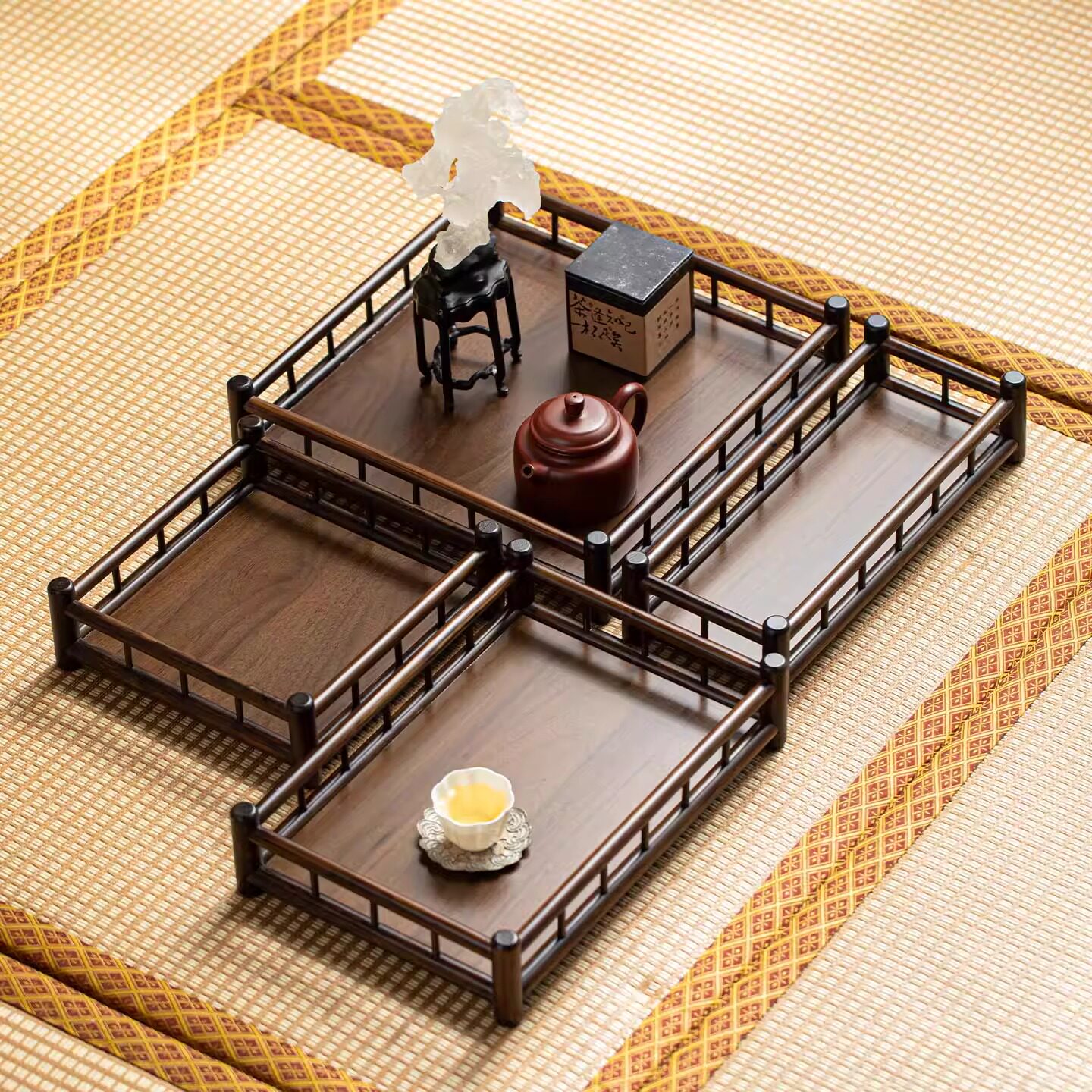 茶具托盘收纳盘奉茶盘中式茶室桌面干泡茶台单层竹制小置物架方形,餐饮具,茶托,淘宝优惠券,粉丝福利购,淘宝优惠卷