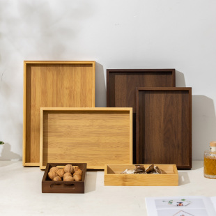大号简约盘子露营餐具 托盘茶盘竹木长方形家用商用放茶杯餐盘日式