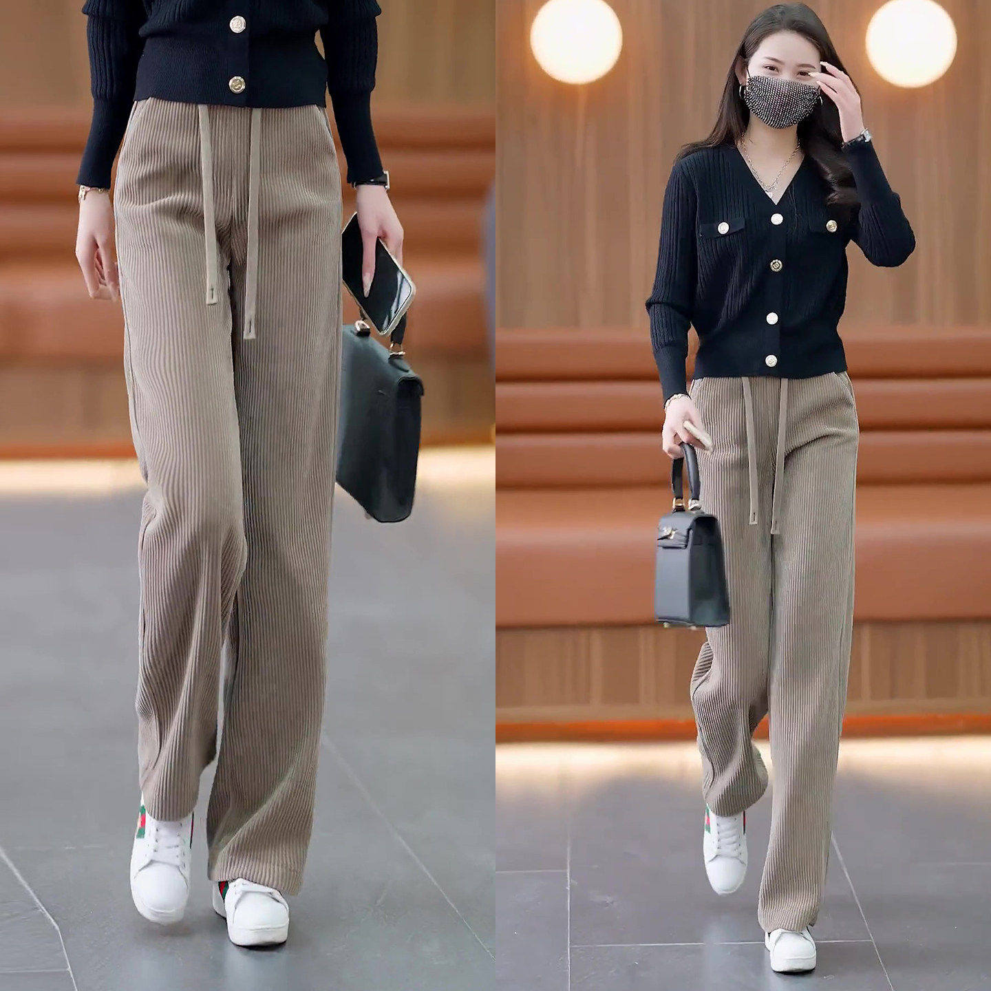 拉夏贝尔窄版休闲宽裤女2026新款春秋季高腰灯芯绒卡其色直筒裤子,女装/女士精品,大码裤装,淘宝优惠券,粉丝福利购,淘宝优惠卷