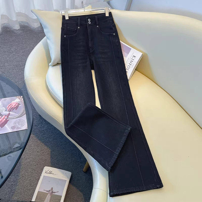 拉夏贝尔黑色复古微喇牛仔裤女春秋2026新款爆款高腰修身喇叭裤子,女装/女士精品,大码裤装,淘宝优惠券,粉丝福利购,淘宝优惠卷