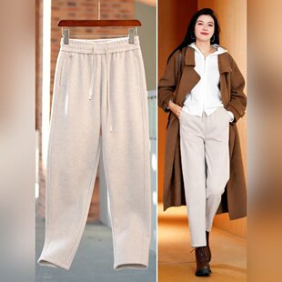 拉夏贝尔垂坠感休闲女裤秋冬季2026流行新款高腰宽松显瘦萝卜裤子