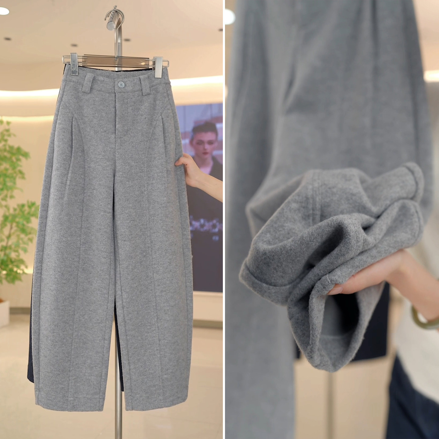拉夏贝尔羊毛呢弯刀裤女2025新款休闲裤秋冬季加厚长裤高腰阔腿裤,女装/女士精品,大码裤装,淘宝优惠券,粉丝福利购,淘宝优惠卷