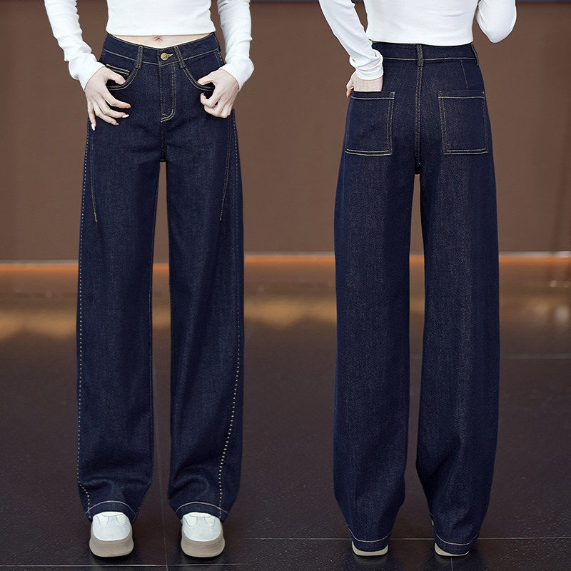 拉夏贝尔设计感弯刀阔腿牛仔裤女2026春季新款复古宽松直筒长裤子,女装/女士精品,牛仔裤,淘宝优惠券,粉丝福利购,淘宝优惠卷