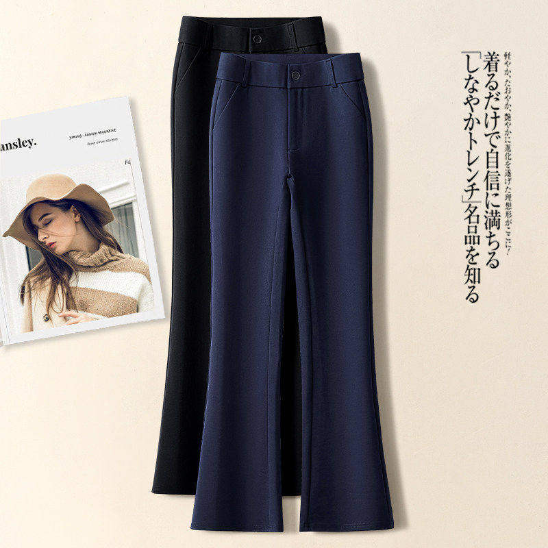 拉夏贝尔高级感黑色微喇裤子女秋冬2025新款西装裤加绒加厚喇叭裤,女装/女士精品,大码裤装,淘宝优惠券,粉丝福利购,淘宝优惠卷