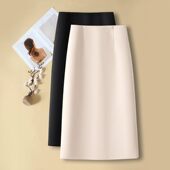 拉夏贝尔米白色毛呢半身裙女2025新款 冬超好看中长款 a字直筒裙子