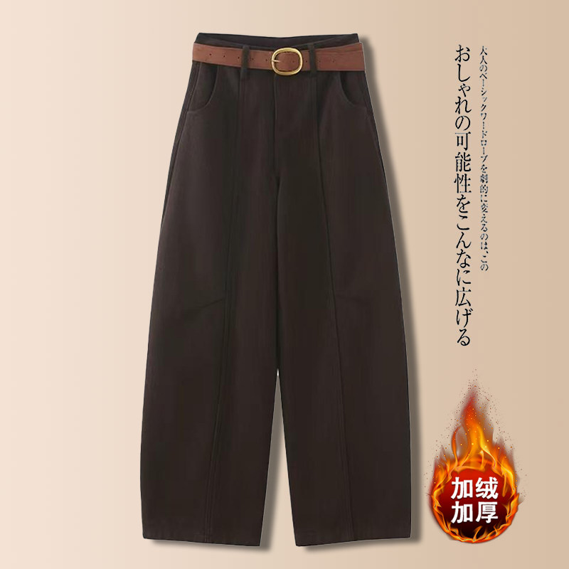 拉夏贝尔灯芯绒休闲弯刀裤女2025冬季新款加绒加厚复古宽松阔腿裤,女装/女士精品,休闲裤,淘宝优惠券,粉丝福利购,淘宝优惠卷