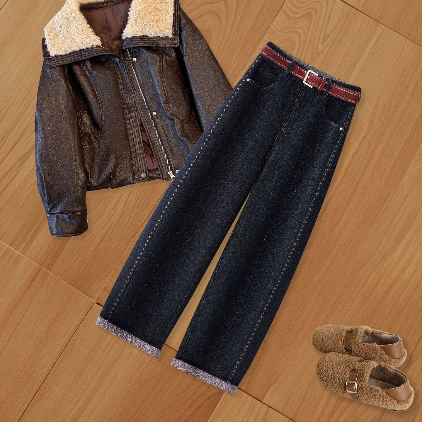 拉夏贝尔弯刀牛仔裤女2026新款春装秋冬季加绒显瘦宽松窄版阔腿裤,女装/女士精品,大码裤装,淘宝优惠券,粉丝福利购,淘宝优惠卷