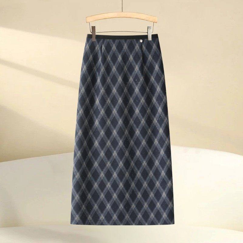 拉夏贝尔半身裙女春季2026新款钉珠烫钻包臀裙中长款格子直筒裙子,女装/女士精品,大码半身裙,淘宝优惠券,粉丝福利购,淘宝优惠卷