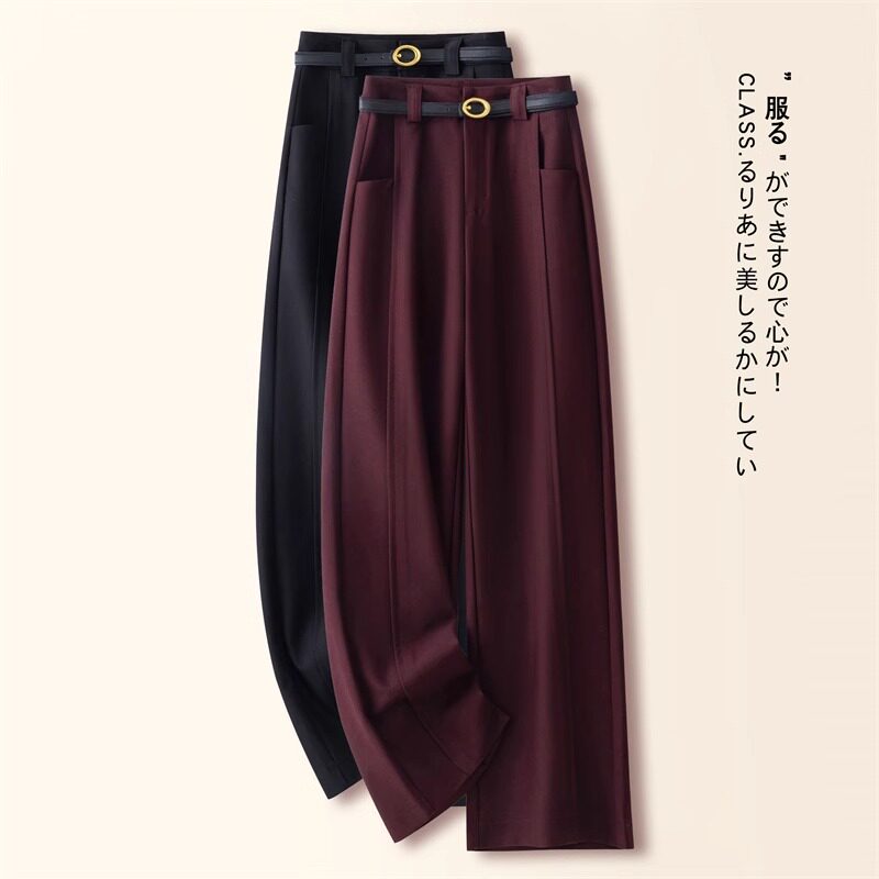 拉夏贝尔安可拉红阔腿裤女秋冬季2025新款今年流行西装毛呢直筒裤,女装/女士精品,西装裤/正装裤,淘宝优惠券,粉丝福利购,淘宝优惠卷