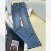 九分直筒喇叭裤 拉夏贝尔浅蓝色微喇牛仔裤 修身 马蹄裤 女春秋2026款