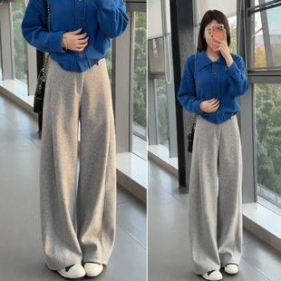 拉夏贝尔高腰显瘦弯刀裤女2025新款冬季加绒垂坠感百搭阔腿西装裤