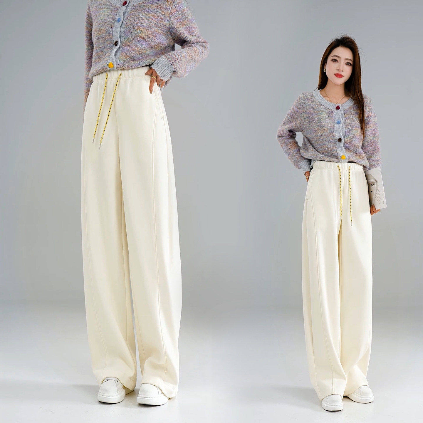 拉夏贝尔阔腿卫裤女加绒裤子2026年开春新款弯刀运动裤宽松休闲裤,女装/女士精品,大码裤装,淘宝优惠券,粉丝福利购,淘宝优惠卷