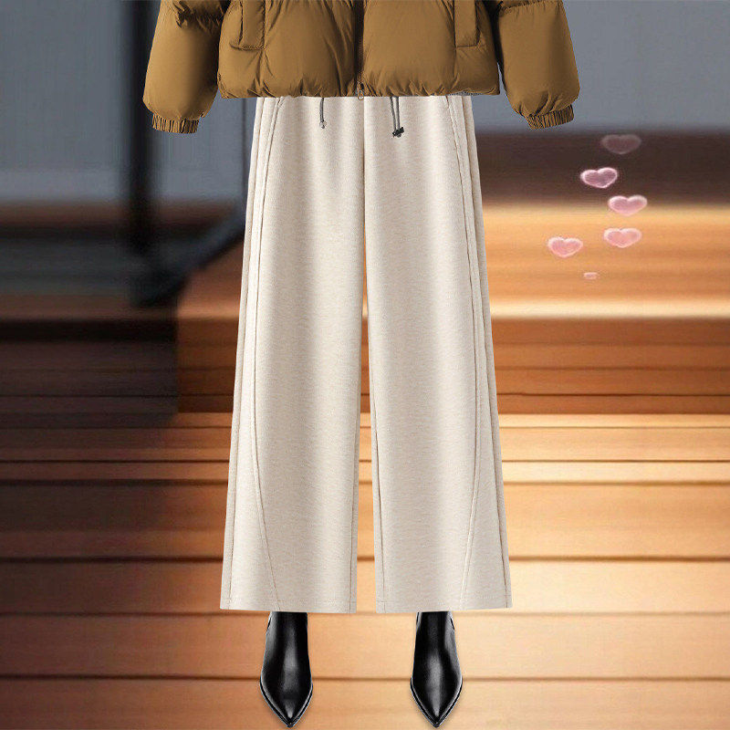 拉夏贝尔米白色羊绒阔腿裤女春季2026新款宽松显瘦毛呢窄版直筒裤,女装/女士精品,大码裤装,淘宝优惠券,粉丝福利购,淘宝优惠卷