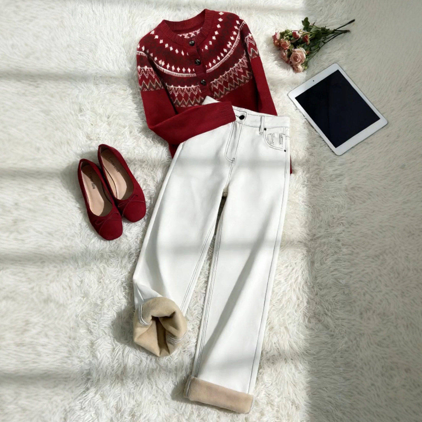 拉夏贝尔版型好看的牛仔裤女2025款浅色裤子冬季加绒窄版阔腿裤厚,女装/女士精品,大码裤装,淘宝优惠券,粉丝福利购,淘宝优惠卷