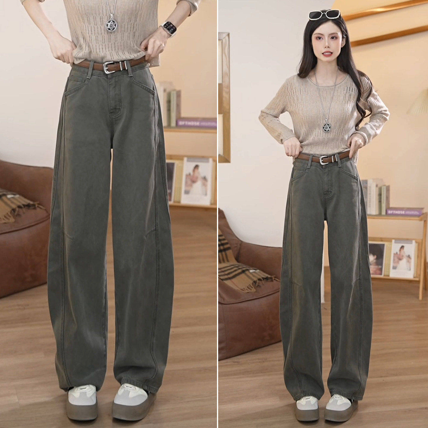 拉夏贝尔牛仔裤女冬加绒裤子2025新款香蕉裤高腰显瘦宽松阔腿裤秋,女装/女士精品,大码裤装,淘宝优惠券,粉丝福利购,淘宝优惠卷