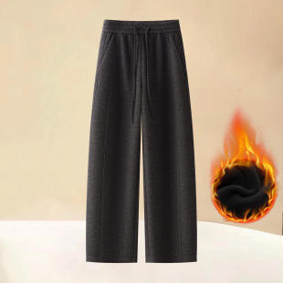 深灰色运动香蕉裤 新款 子 女2026秋冬季 拉夏贝尔加绒加厚毛呢弯刀裤