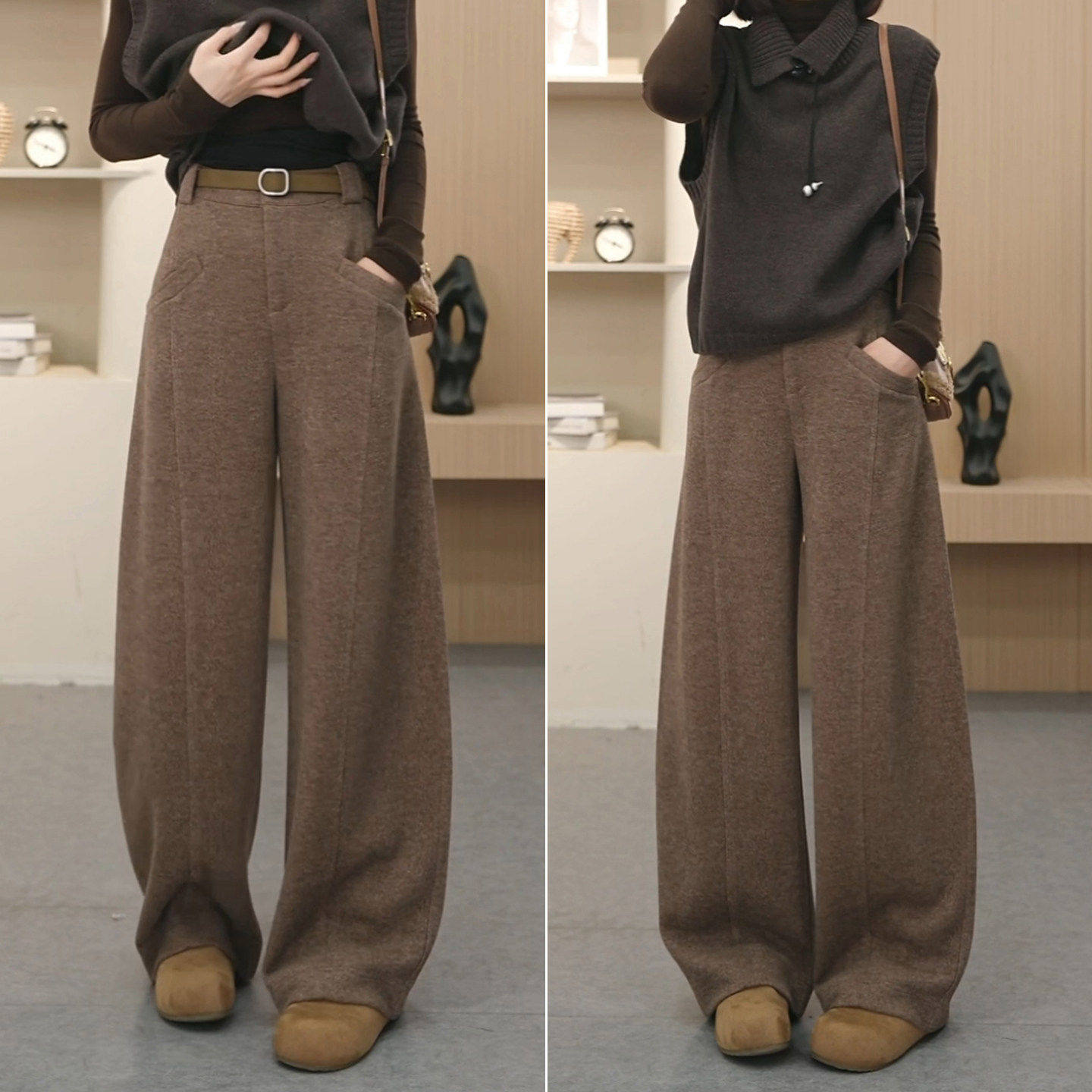 拉夏贝尔冬装裤子女2025新款加绒休闲裤宽松显瘦弯刀裤阔腿羊毛裤,女装/女士精品,大码裤装,淘宝优惠券,粉丝福利购,淘宝优惠卷
