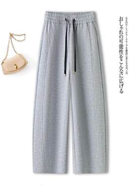 拉夏贝尔灰色阔腿裤女春秋季2026新款高腰显瘦镰刀香蕉裤休闲长裤