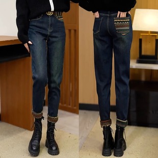 女秋冬季 萝卜裤 加绒老爹裤 马丁靴裤 子 2025新款 拉夏贝尔哈伦牛仔裤