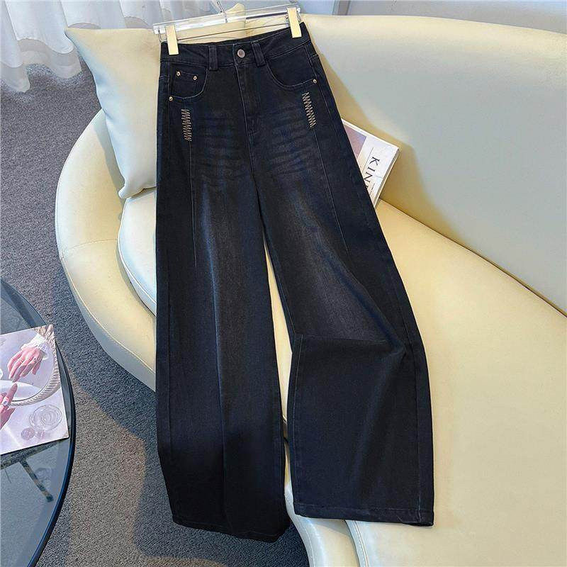 拉夏贝尔超好看弯刀牛仔裤女春季2026新款小个子窄版显瘦阔腿裤子,女装/女士精品,大码裤装,淘宝优惠券,粉丝福利购,淘宝优惠卷