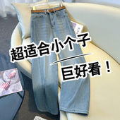 小个子九分裤 拉夏贝尔浅蓝色阔腿牛仔裤 梨形直筒裤 2026新款 女春季