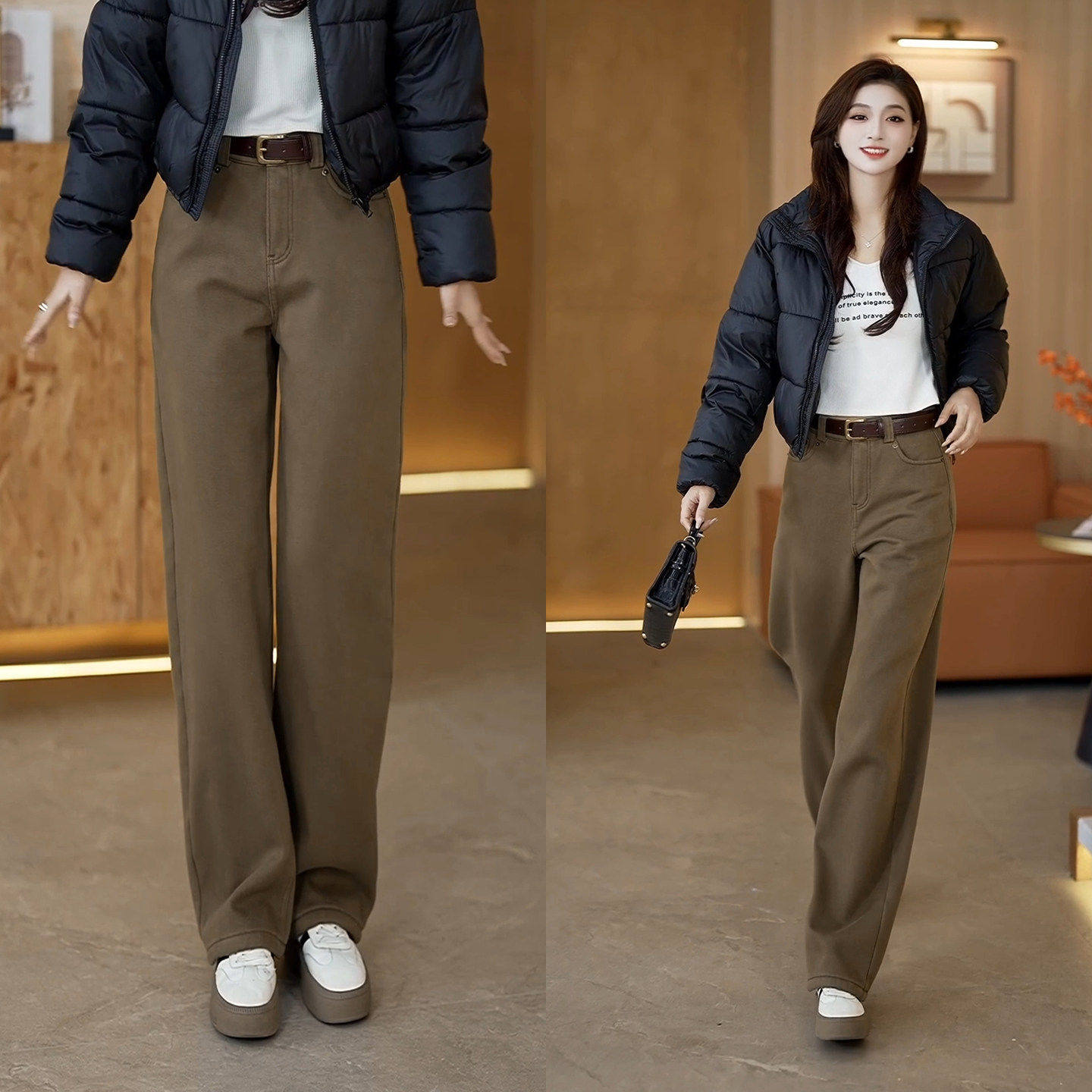 拉夏贝尔高腰牛仔裤阔腿宽松休闲裤女2025新款加绒加厚裤子弯刀裤,女装/女士精品,大码裤装,淘宝优惠券,粉丝福利购,淘宝优惠卷