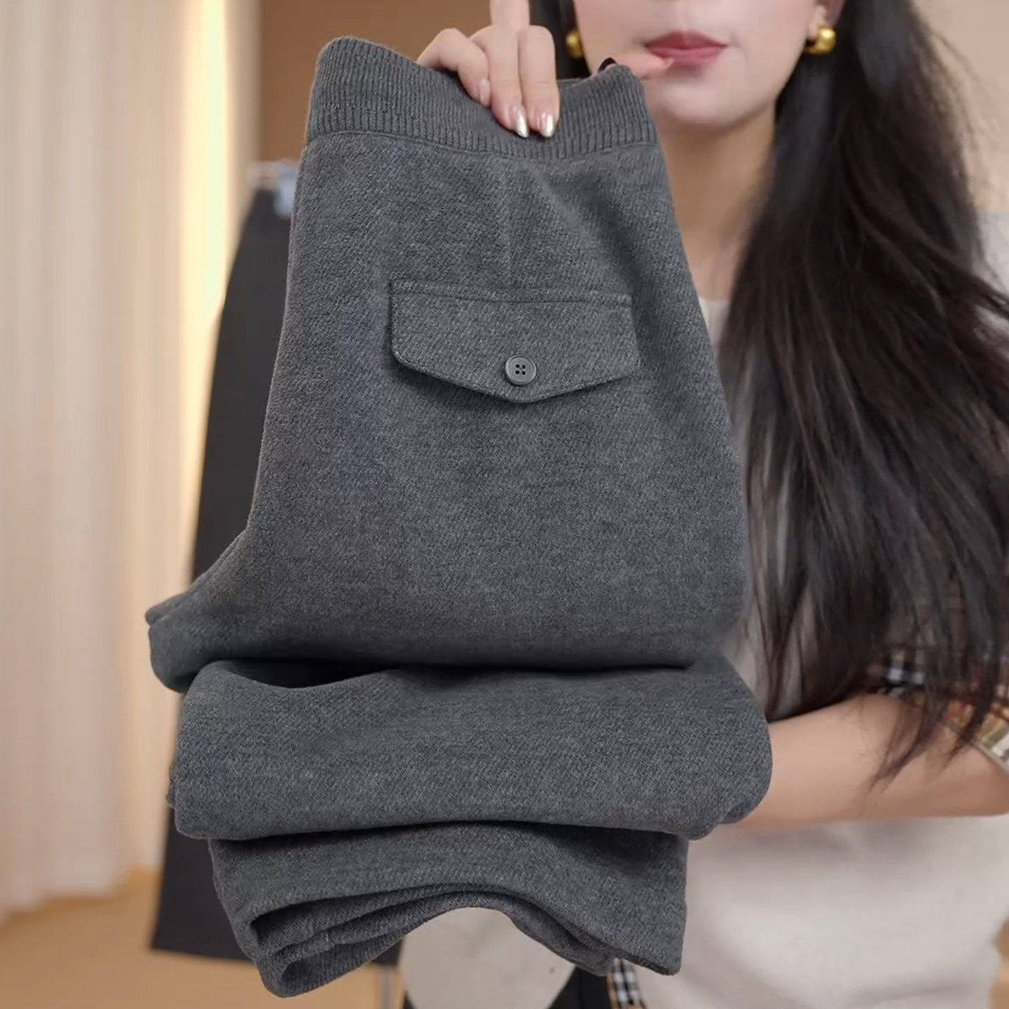 拉夏贝尔羊毛阔腿裤女冬季加绒裤子2025新款休闲裤宽松窄版直筒裤,女装/女士精品,大码裤装,淘宝优惠券,粉丝福利购,淘宝优惠卷