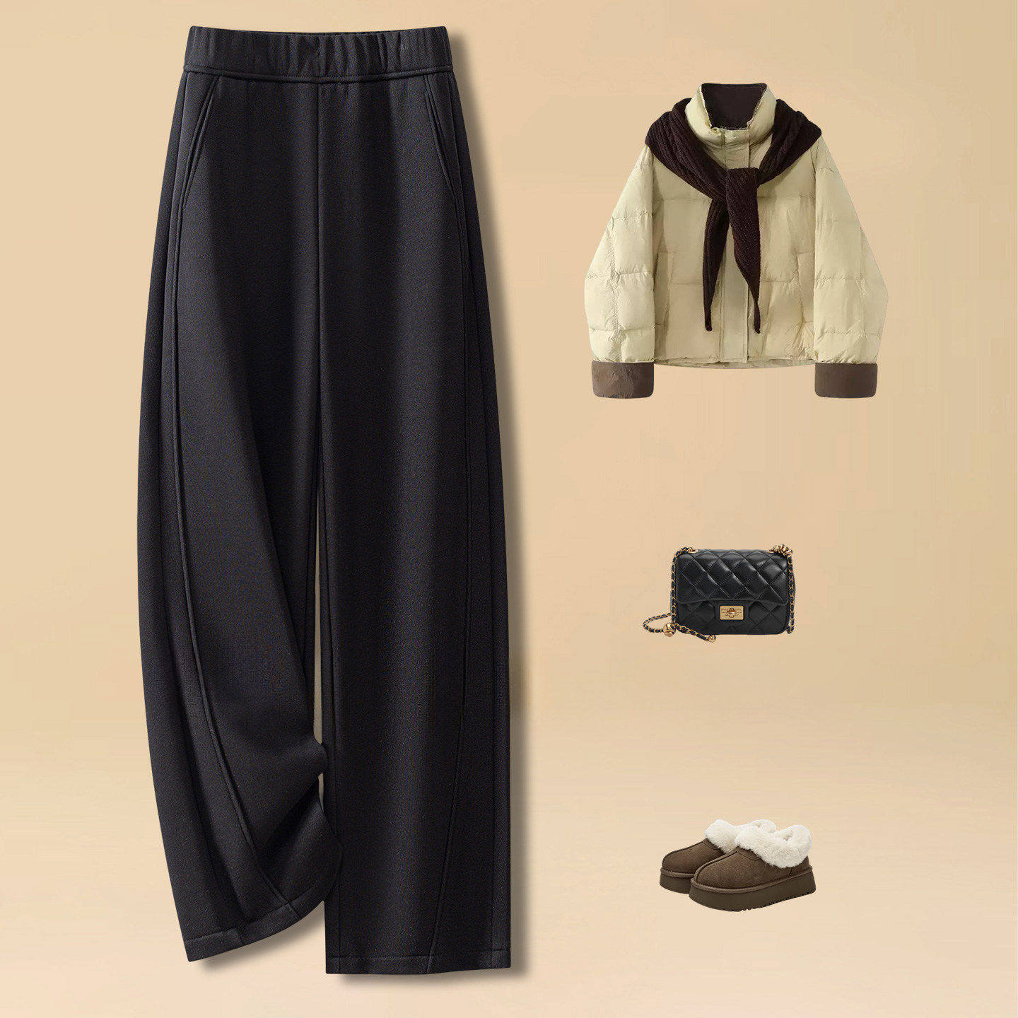 拉夏贝尔黑色阔腿裤女秋冬2025新高级感显瘦梨型身材羊毛直筒裤子,女装/女士精品,休闲裤,淘宝优惠券,粉丝福利购,淘宝优惠卷