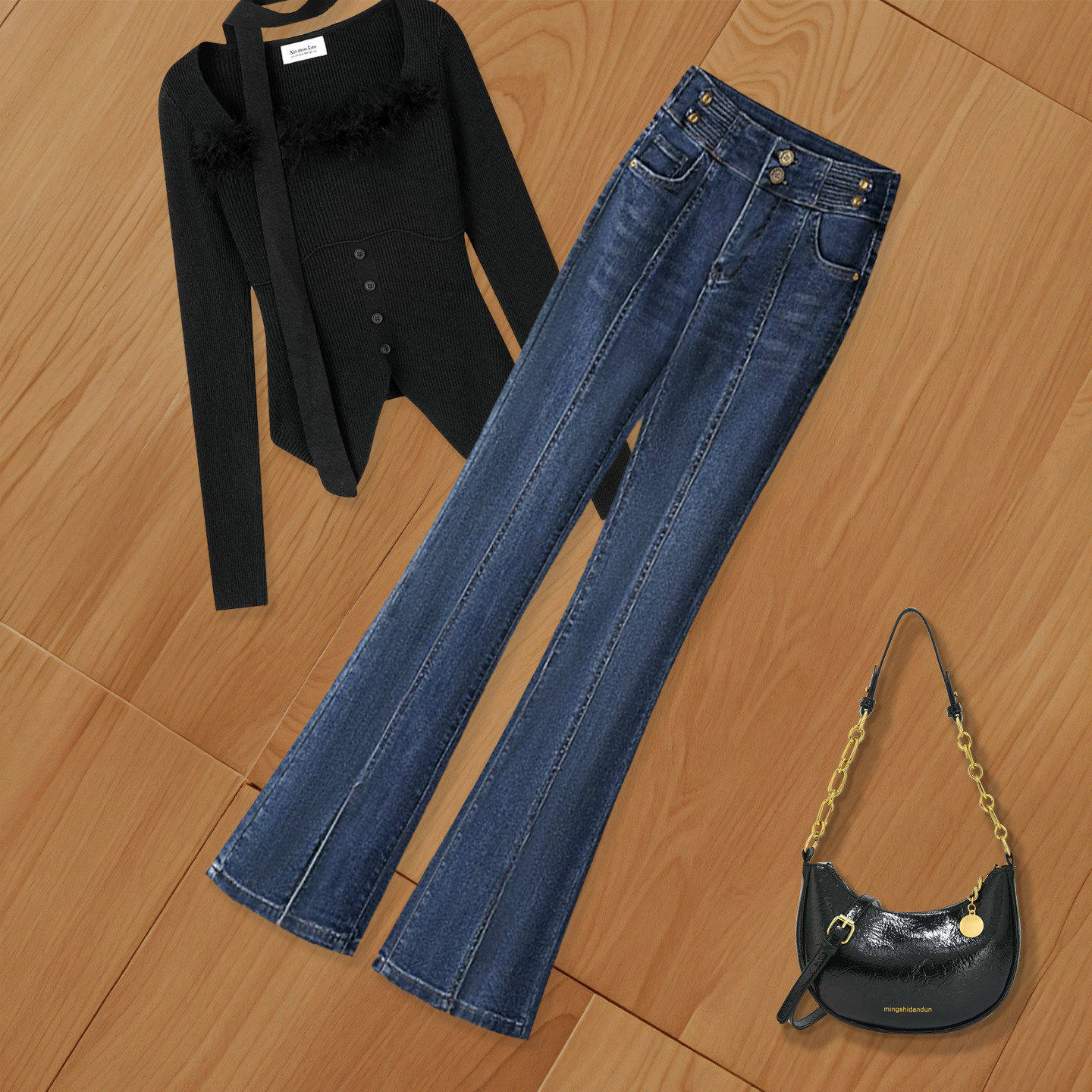 拉夏贝尔微喇叭裤女加绒裤子2026新款牛仔裤春秋高腰显瘦喇叭裤子,女装/女士精品,大码裤装,淘宝优惠券,粉丝福利购,淘宝优惠卷