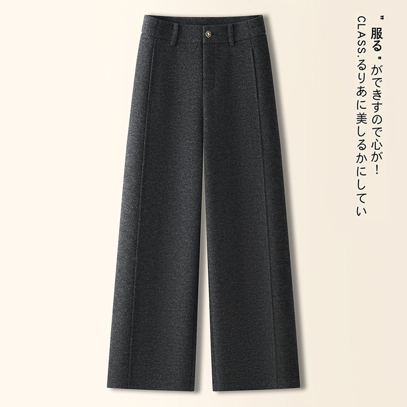 拉夏贝尔羊毛呢加绒阔腿裤女秋冬季2025新款加厚保暖休闲直筒裤子,女装/女士精品,大码裤装,淘宝优惠券,粉丝福利购,淘宝优惠卷