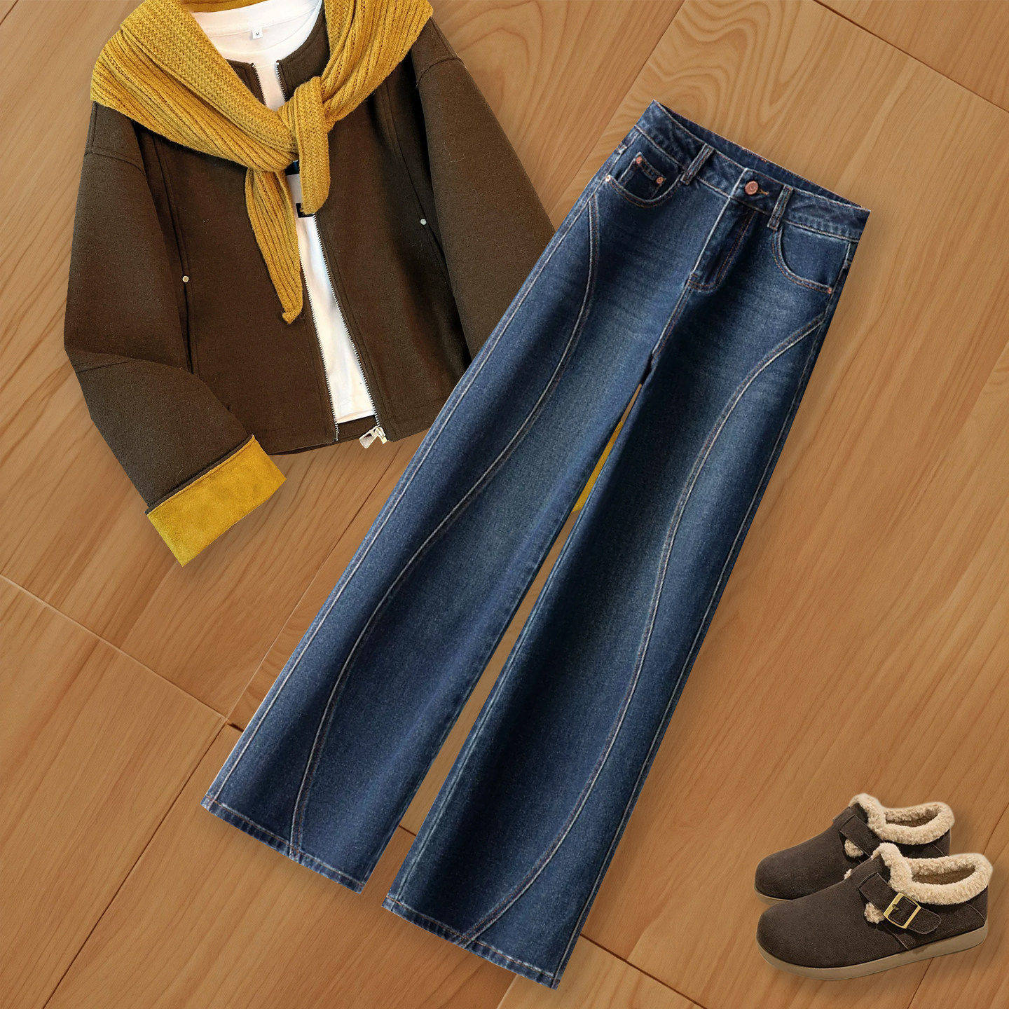 拉夏贝尔直筒牛仔裤女冬加绒裤子2025新款大尺码胖mm高腰窄版阔腿,女装/女士精品,大码裤装,淘宝优惠券,粉丝福利购,淘宝优惠卷