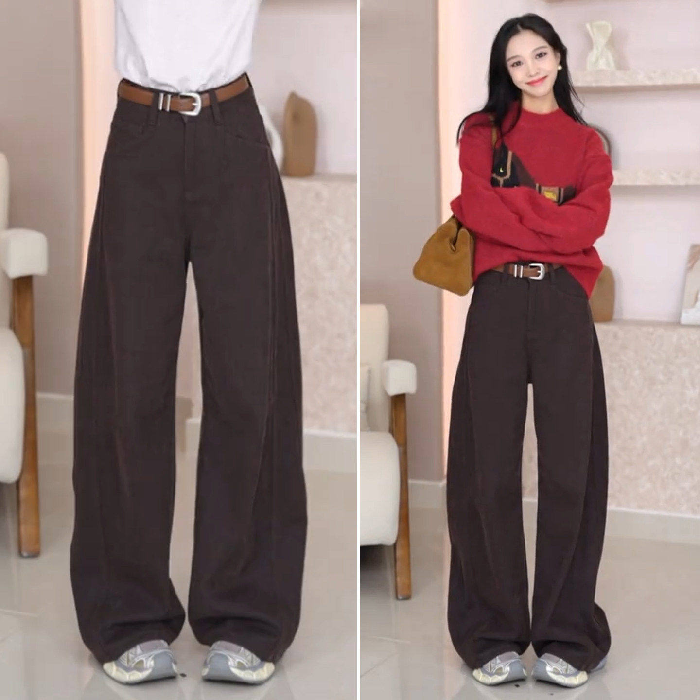 拉夏贝尔阔腿牛仔裤女2025年新款流行时尚冬季休闲裤加绒弯刀裤子,女装/女士精品,大码裤装,淘宝优惠券,粉丝福利购,淘宝优惠卷