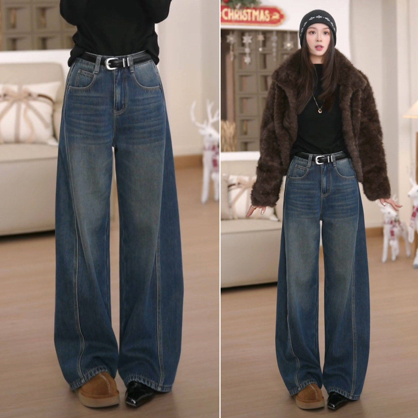 拉夏贝尔宽松显瘦牛仔裤女冬季2025新款加绒垂坠感百搭休闲弯刀裤,女装/女士精品,大码裤装,淘宝优惠券,粉丝福利购,淘宝优惠卷