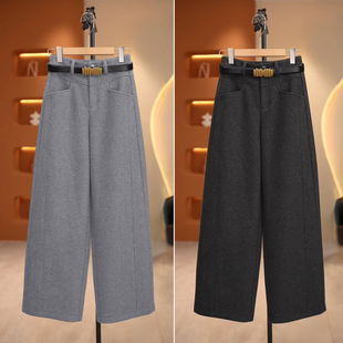 拉夏贝尔加绒弯刀裤女2025新款冬季加厚羊毛裤高腰显瘦宽松阔腿裤