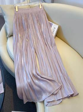 拉夏贝尔流光纱阔腿休闲裤女春夏2026新款设计感显瘦九分琉璃裙裤