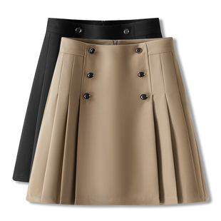 拉夏贝尔咖色短裙女夏季2026新款今年流行爆款高腰窄版修身百褶裙