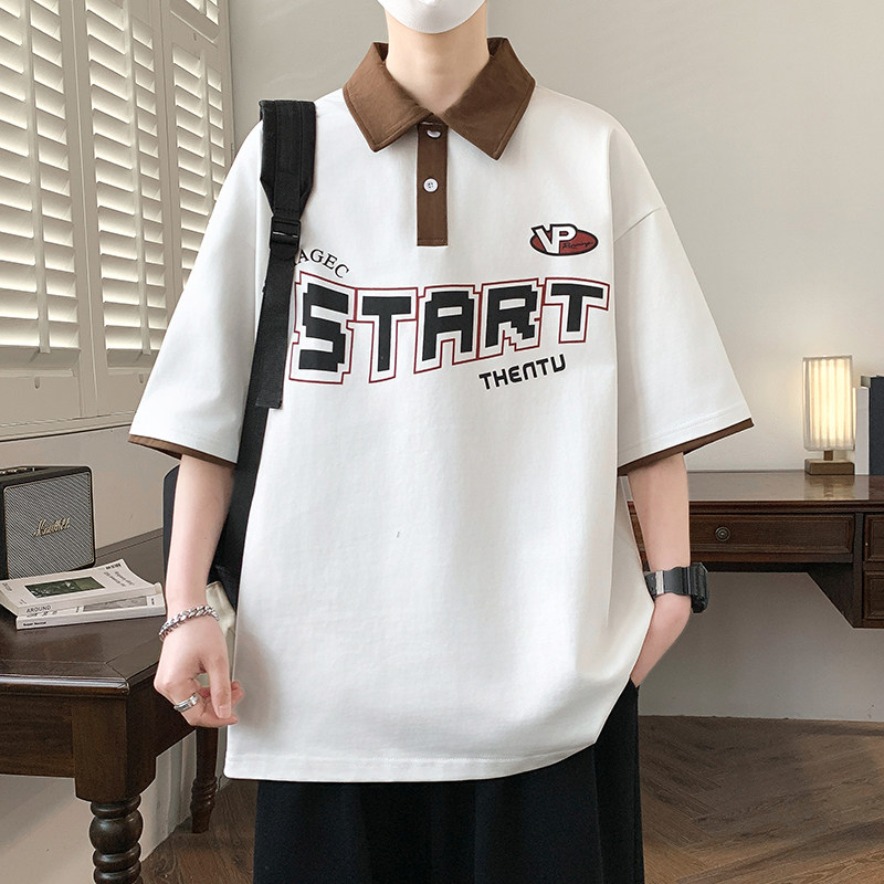 衬衫领短袖t恤男夏季潮流宽松polo衫青少年初中高中学生半袖上衣