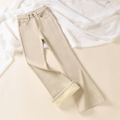 微喇高腰弹力显瘦小个子马蹄裤 新款 2026春季 艾格杏色喇叭牛仔裤