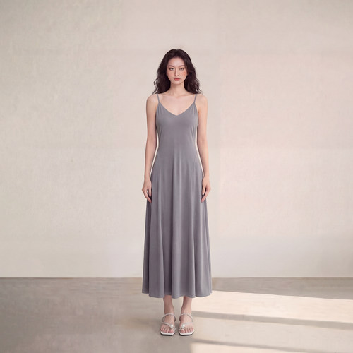 艾格夏季收腰显瘦吊带A字连衣裙